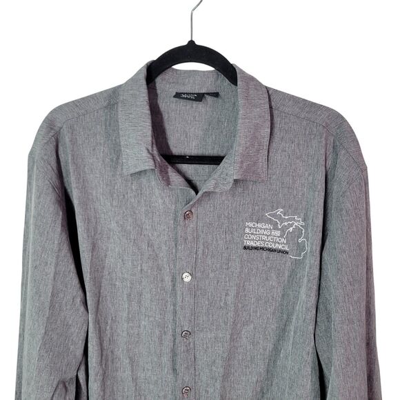Akwa Mens Sz L Gray Solid Long Sleeve Button Down Work Shirt - Picture 8 of 11
